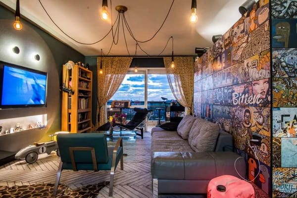 projeto de design de interiores de apartamento dos anos 70